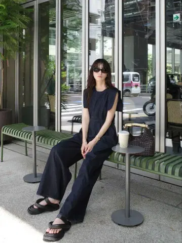 SQUARE SLEEVE DENIM ALL IN ONE