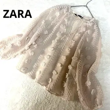 ZARA 릴리프 플라워 셔츠 M 사이즈 9호 시어 리본 블라우스