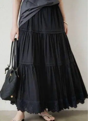 Loungedress 티어드 레이스 스커트 블랙 프리 사이즈 롱