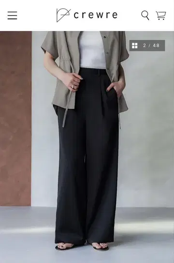 새상품 crewre 워셔블 새틴 슬랙스 3 블랙