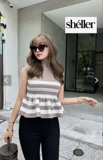 sheller 셰리에 니트 페플럼 탑 티셔츠 페플럼 베이지
