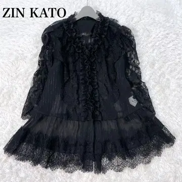 새상품급 징카토 전체 레이스 꽃무늬 프릴 가디건 라메 블랙 L 사이즈