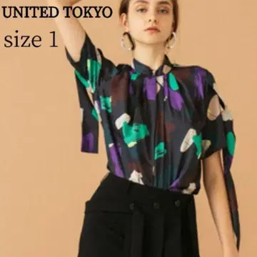 UNITED TOKYO 아트 폼 프린트 블라우스 반팔 size1