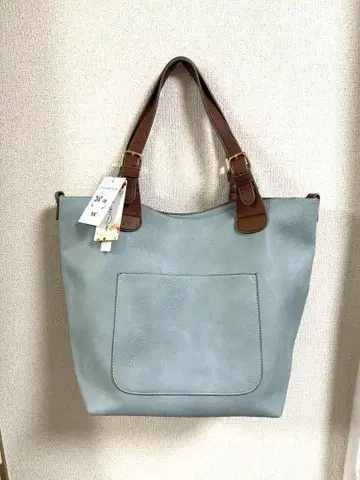 페일 블루 가죽 숄더 토트백 백 새상품 미사용