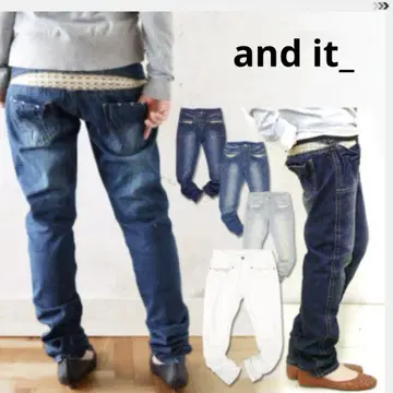 and it_ 코튼 레이스 달린 살루엘 데님 팬츠
