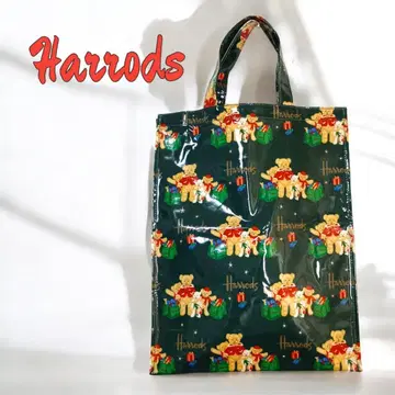 해롯 Harrods 토트백 베어 곰 패턴 / 비닐 에나멜 그린