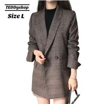 깔끔 캐주얼 체크 무늬 브라운 테일러드 자켓 TeddyShop L