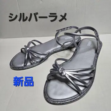 멜리사 스트랩 벨트 플랫 샌들 7 24.5 라메 실버