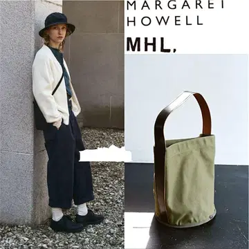 택 포함 미사용 온라인 한정판 양동이형 토트백 가죽 x 캔버스 일본제
