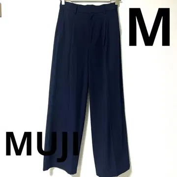 MUJI 스트레치 턱 와이드 팬츠 네이비