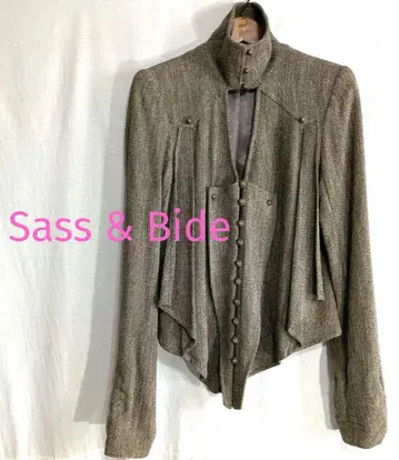 Sass&Bide 브라운 트위드 재킷 스탠드 칼라