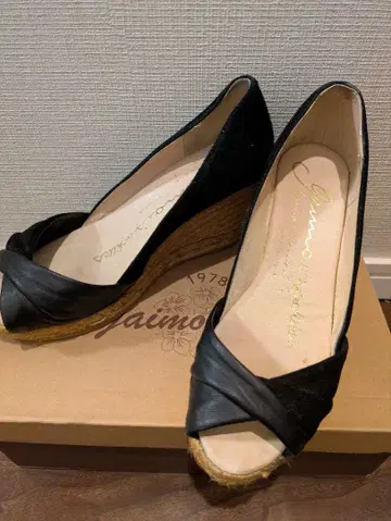 가이모 에스파드리유 블랙 웨지힐 오픈토