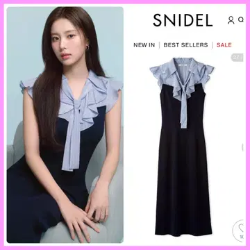 신상 새상품 SNIDEL Sustainable 프릴 칼라 도킹 원피스
