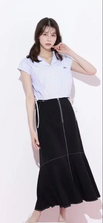 JILL by JILL STUART 허리 리본 오픈 카라 셔츠 FR