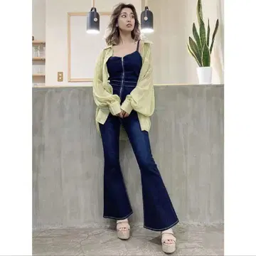 GYDA 프론트 ZIP 플레어 데님 올인원