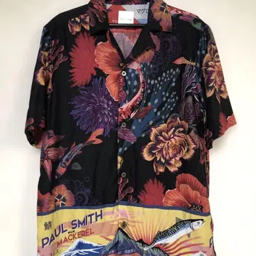 PAUL SMITH 꽃무늬 물고기 그래픽 오픈 카라 반팔 셔츠