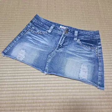 데님 블루 스터드 미니 스커트 구제 의류