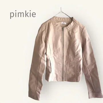 pimkie [ M 상당 ] 노카라 자켓 가죽 느낌 핑크 가을 봄 지퍼