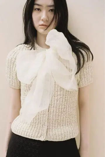 택 포함 새상품 ZARA 즉시 완판 아이템 니트 오간자 리본 상의