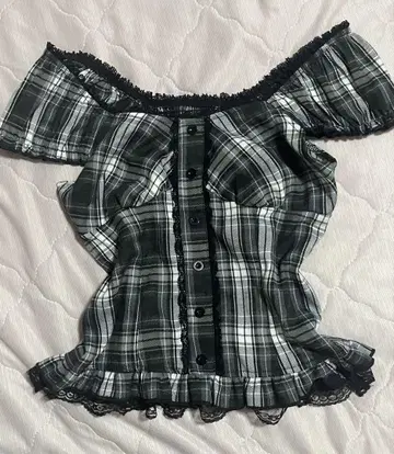 체크 셔츠 반팔 헤이세이 갸루 다크코어 그런지 y2k 퍼프 슬리브