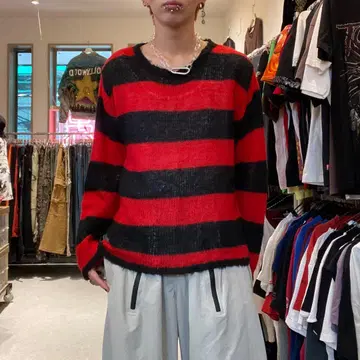 00s 아카이브 펑크 록 그런지 y2k 빨검 보더 니트 스웨터