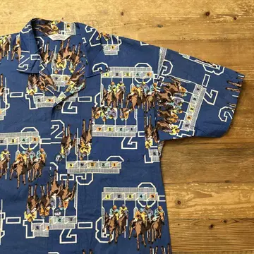 90s vintage 일본제 말 경마 레이스 코튼 오픈 카라 셔츠