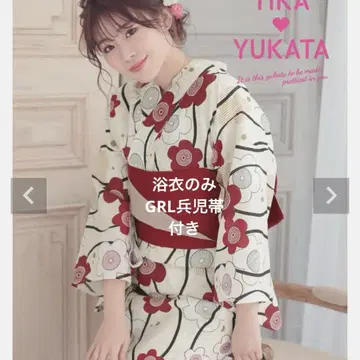 TIKA 빨간 꽃무늬 유카타 GRL 헤코오비