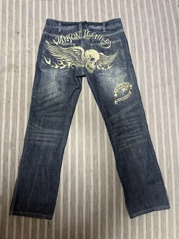 Vanson Leathers 스컬 자수 데님 팬츠