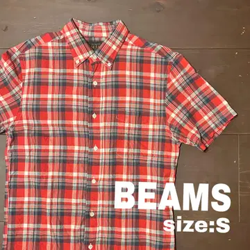 BEAMS 체크 무늬 반팔 셔츠 S 사이즈