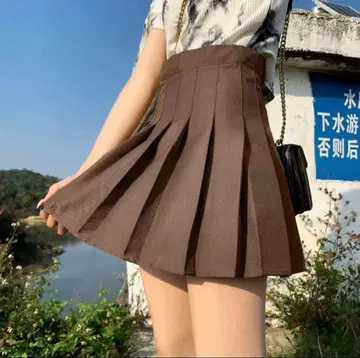 브라운 플리츠 스커트