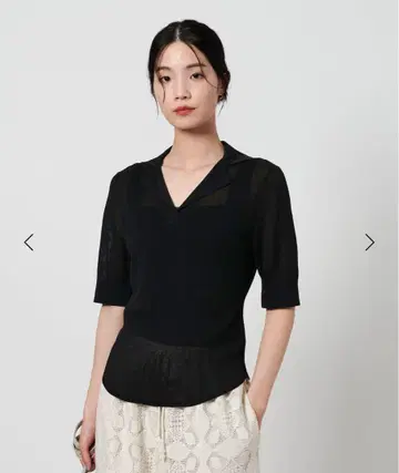 블랙 카라 부착 반팔 니트 UNITED ARROWS