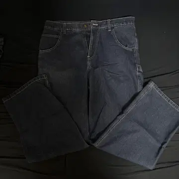 다크 블루 스트레이트 레그 데님 팬츠