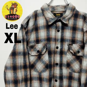 USA 구제 의류 Lee 플란넬 셔츠 XL 네이비 화이트 오렌지 옴브레