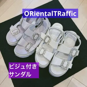 비쥬 장식 통굽 샌들 화이트 빅 사이즈 orientaltraffic