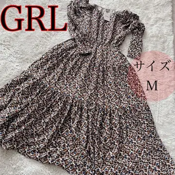 GRL 긴팔 롱 원피스 티어드 퍼프 슬리브 보태니컬 무늬