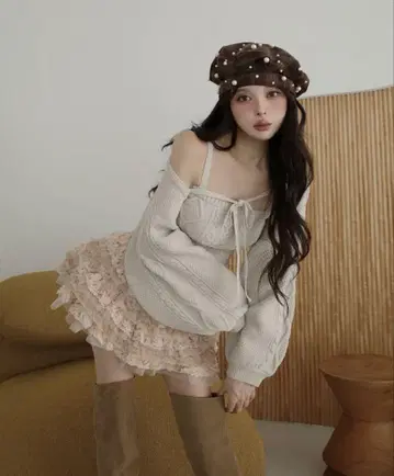 Darich 케이블 숏 니트 앙상블 미사용 새상품