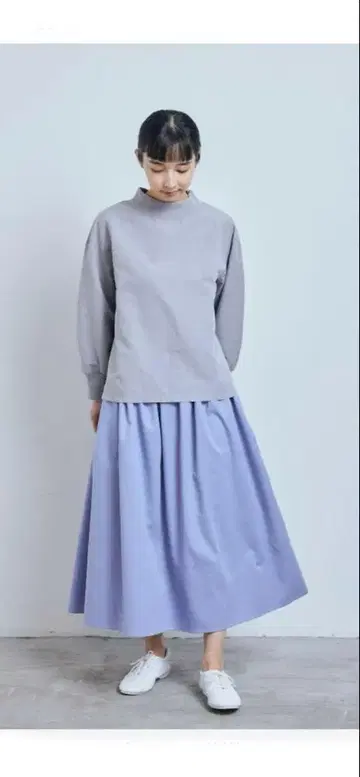 나카가와 마사시치 상점 면마 하이넥 블라우스 그레이