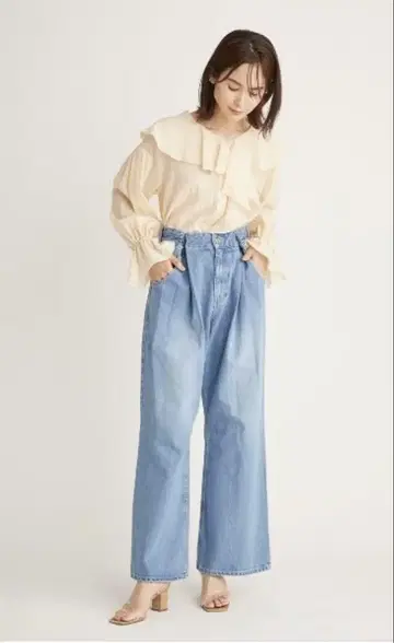 스나이델 더블 턱 데님 와이드 팬츠