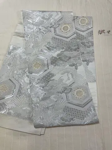새상품급 실버 봉황 문양 후쿠로 오비 폭 31cm & 길이 4.10cm