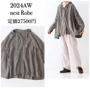 네스트로브 린넨 스퀘어 칼라 블라우스 차콜 그레이 nest Robe