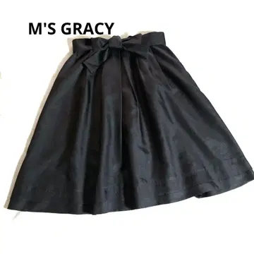 M'S GRACY 블랙 무릎 기장 턱 스커트 리본 포함 40