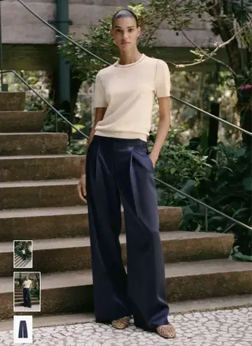 zara 와이드 레그 새틴 팬츠 슬랙스 네이비