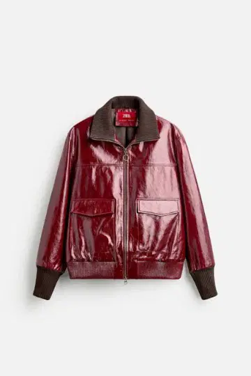 ZARA HARRY LAMBERT 콜라보 가죽 자켓 체리 레드