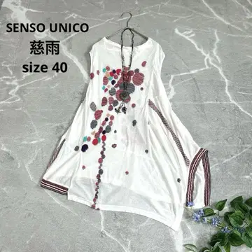 새상품급 센소유니코 지우 슬리브리스 롱 튜닉 자카드 올 패턴 변형 밑단