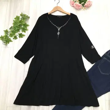 VALENZA 블랙 티셔츠 튜닉 원피스 빅 사이즈 44