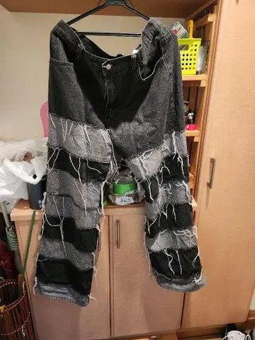 SHEIN 패치워크 데님 팬츠 1X 그레이 블랙