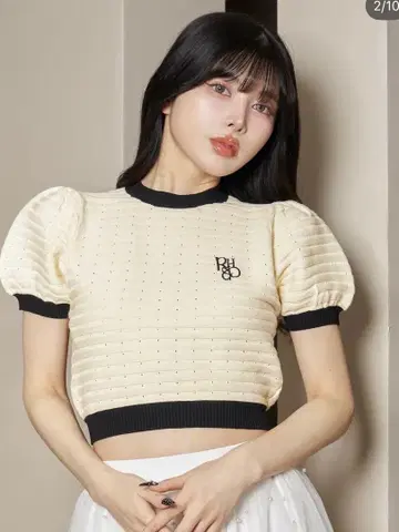 Darich 백리본 퍼프숄 니트탑 IVO