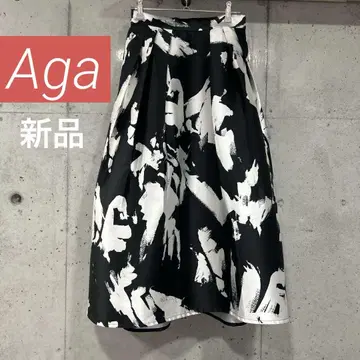 [새상품] Aga 정가 17000엔 롱 스커트 화이트 블랙