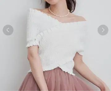 택 포함 미사용 LA BELLE ETUDE 셔링 상의 화이트
