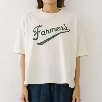kermu 빈티지풍 크랙 프린트 T 셔츠 베이지 냉감 천축